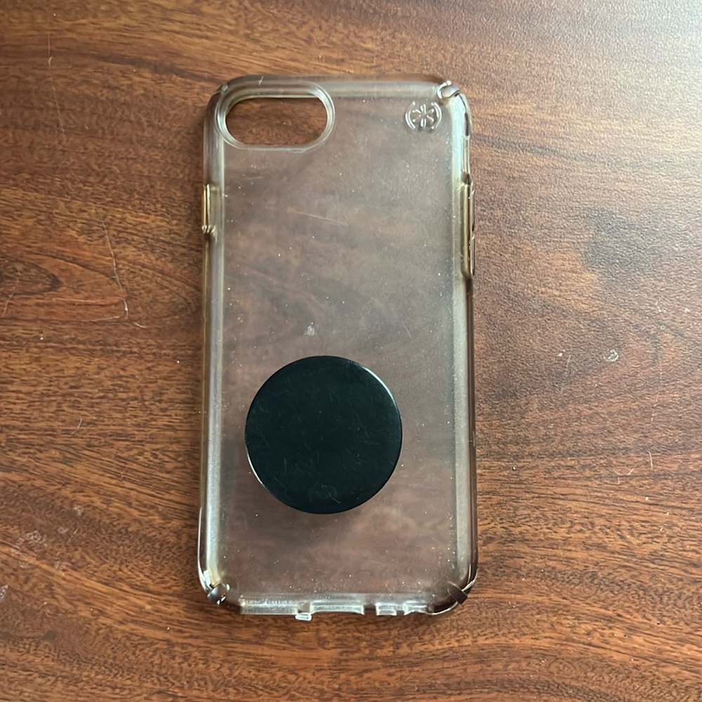 iPhone 7 clear phone case with black pop socket. Gently used.